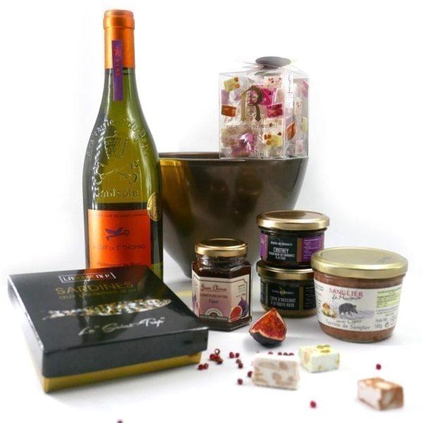box coffret cadeaux Provence vin calisson terrine chutney sardine confiture de figue